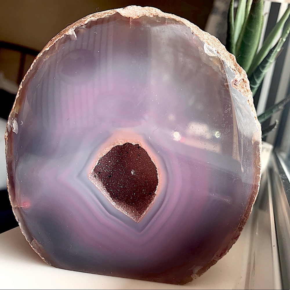 Polished Lavender- Blue Agate Geode-Free Standing